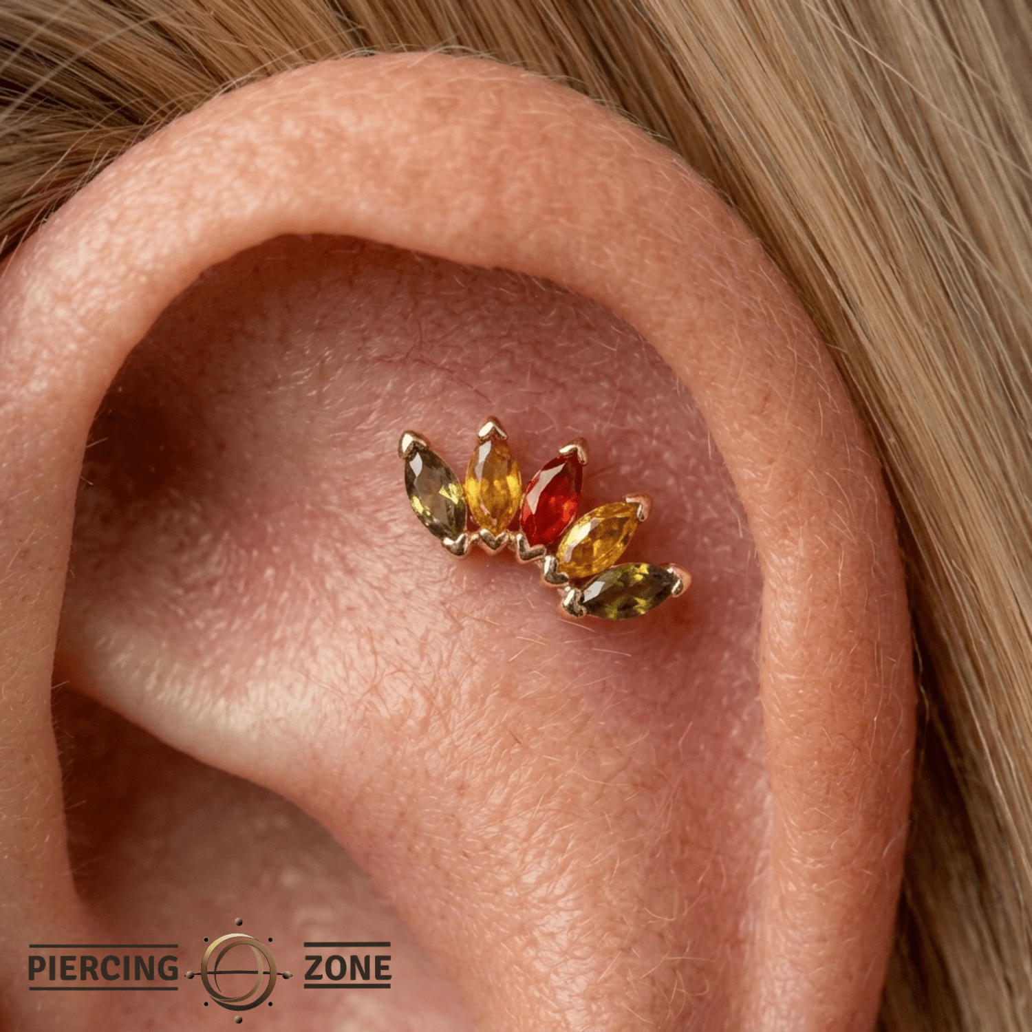 Bella – 14K Gold “Natural Mystic” Marquise Gem Cluster End - piercing - zone.com