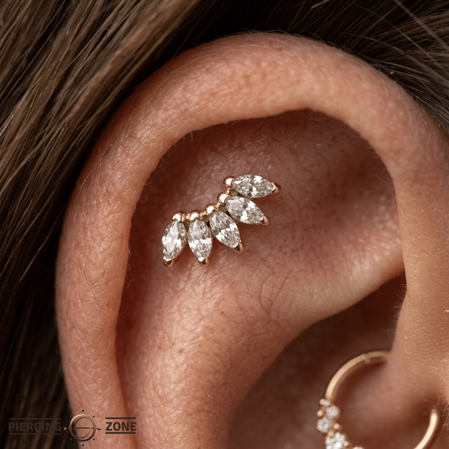 Bella – Marquise Birthstone Fan – 14K Gold Threadless End - piercing - zone.com