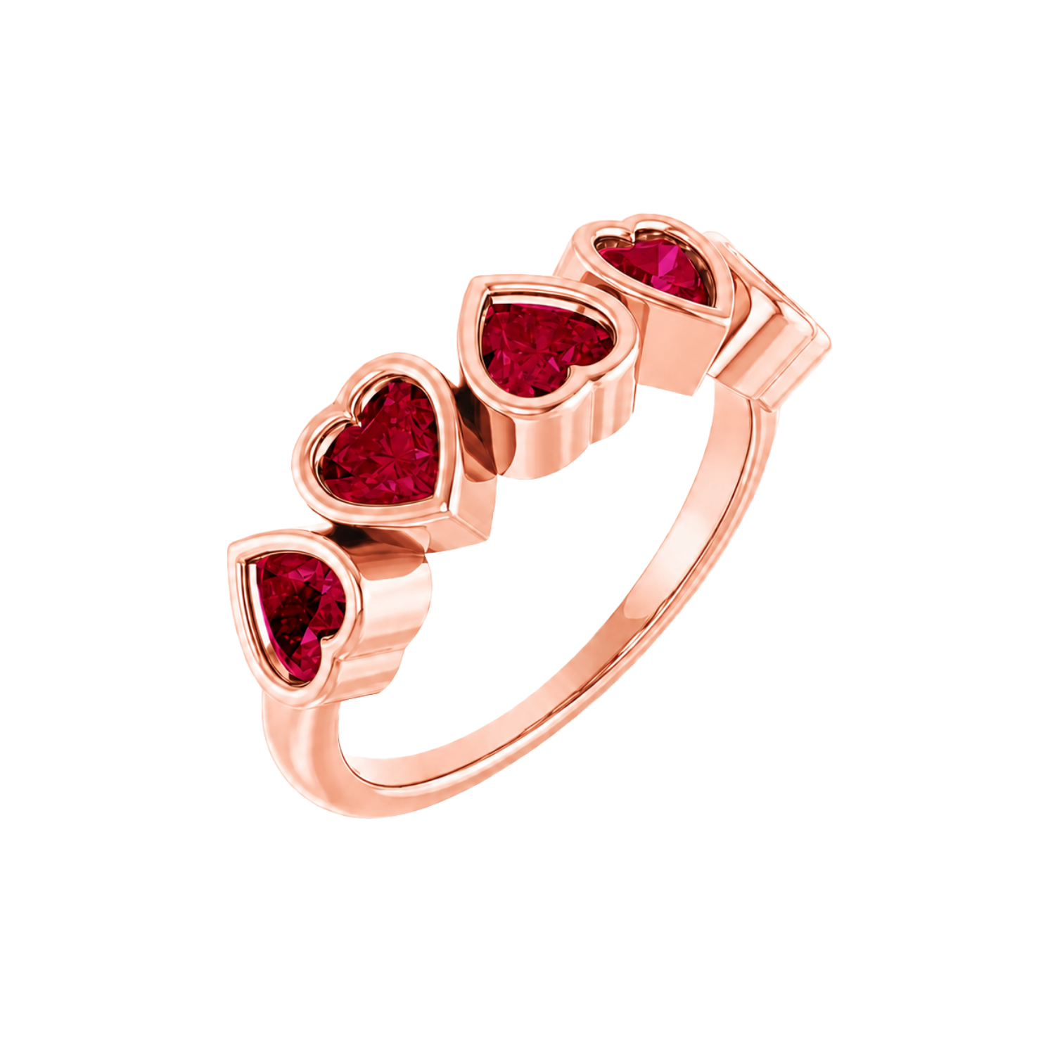 Beloved Seamless Ring – 14K Gold Five-Heart Gem Design