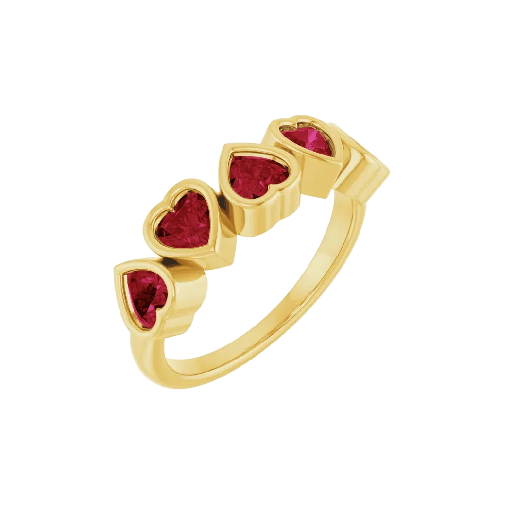 Beloved Seamless Ring – 14K Gold Five - Heart Gem Design - piercing - zone.com