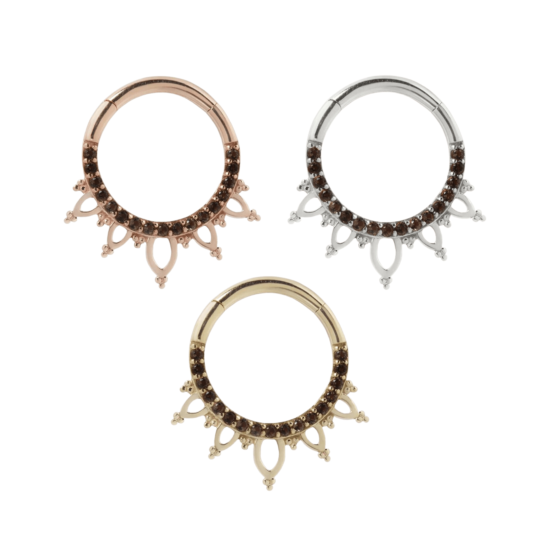 INDRA - SMOKEY QUARTZ - SOLID 14KT GOLD CLICKER piercing-zone.com