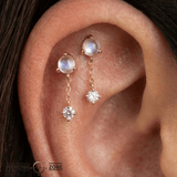 Bianca – Moonstone & White Sapphire Chain – 14K Gold Threadless End - piercing - zone.com