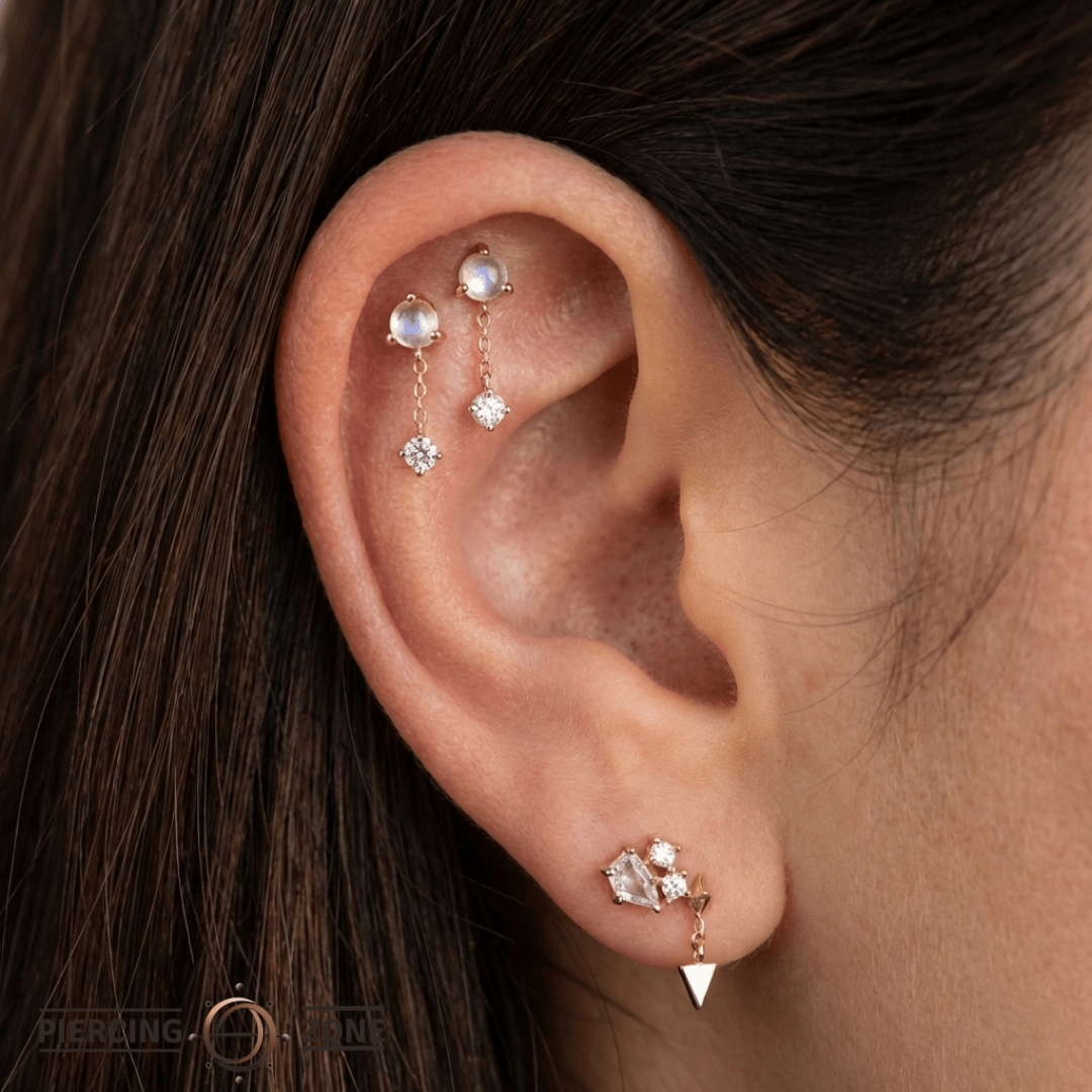 Bianca – Moonstone & White Sapphire Chain – 14K Gold Threadless End - piercing - zone.com