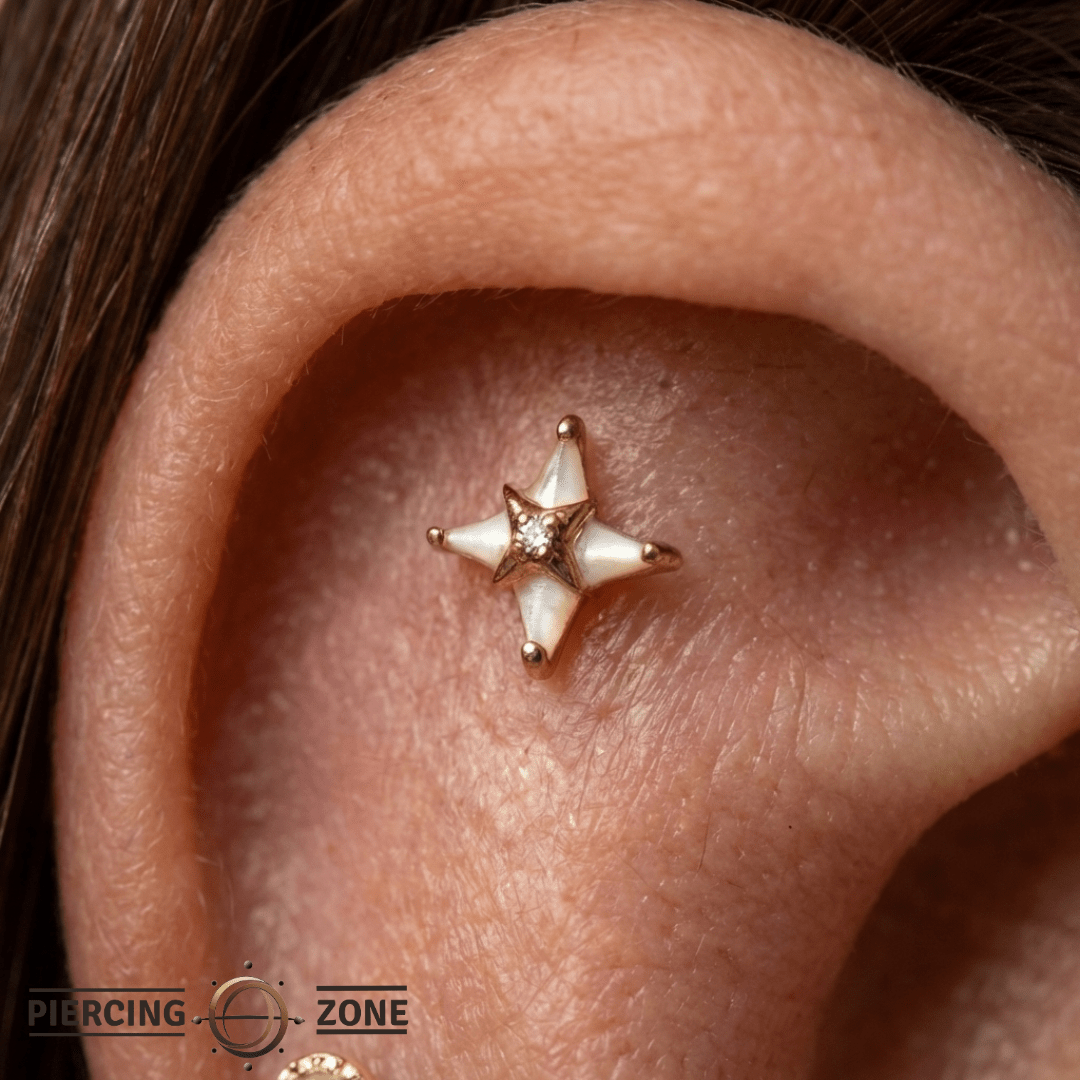 Biarritz Round Mother of Pearl – 14K Gold Threadless End - piercing - zone.com