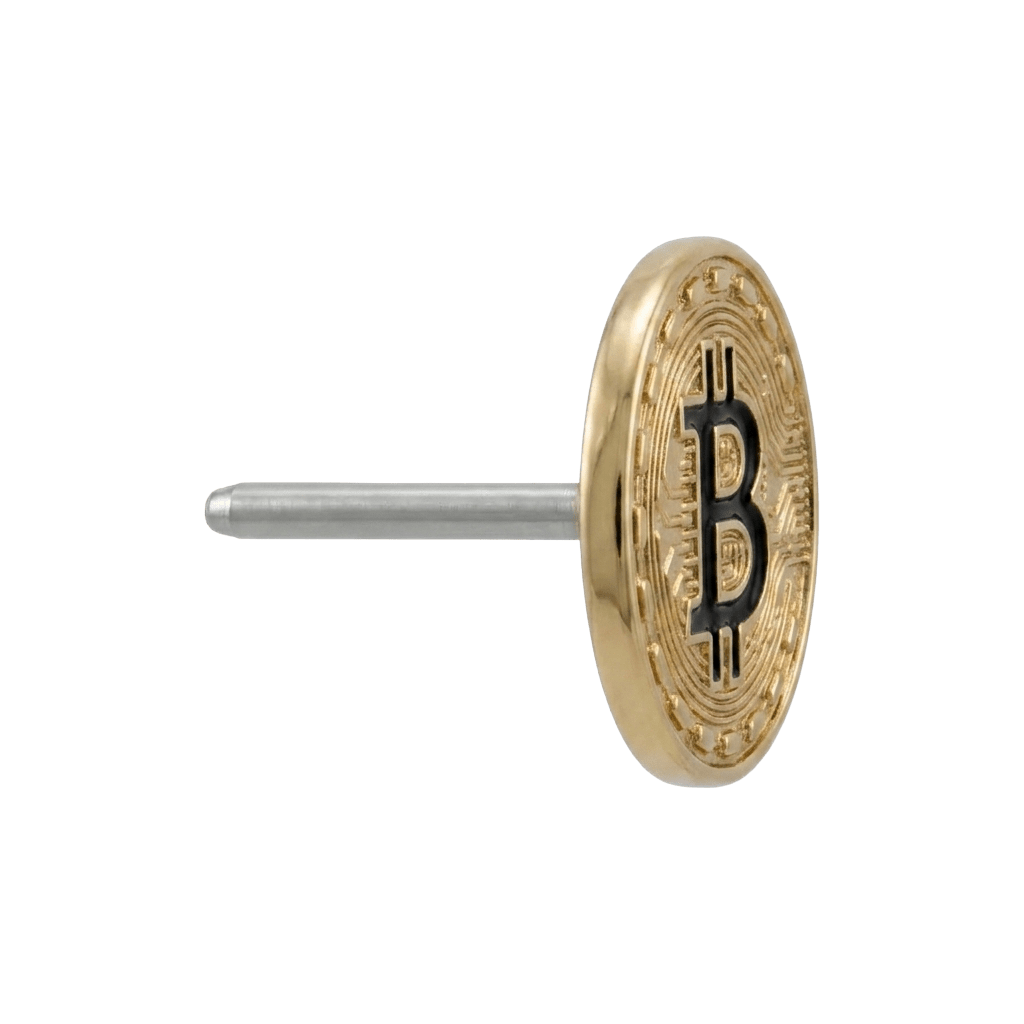 Bitcoin Symbol - 14K Gold Threadless/Threaded End - piercing - zone.com