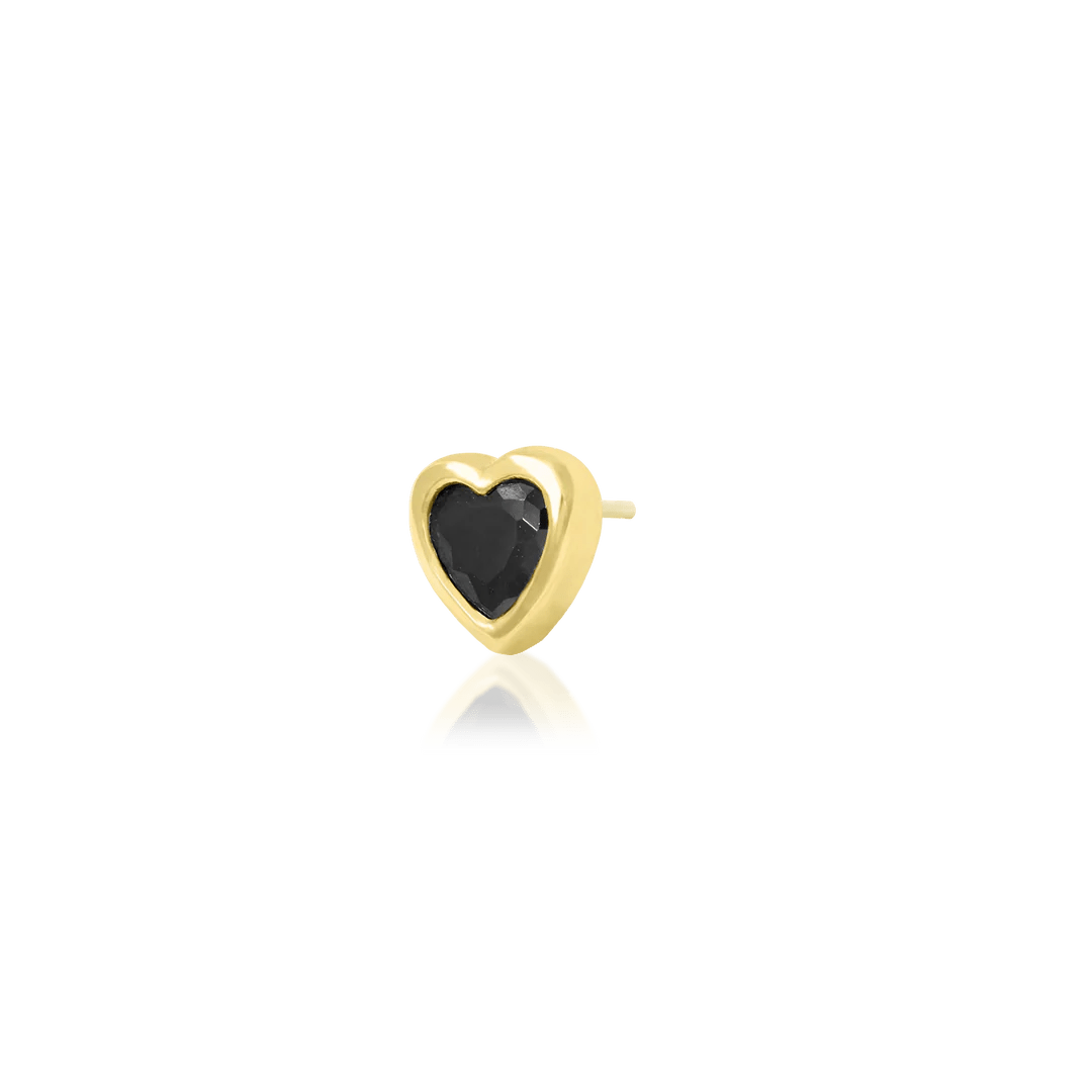 Black CZ Bezel Heart – 14K Gold Threadless End - piercing - zone.com
