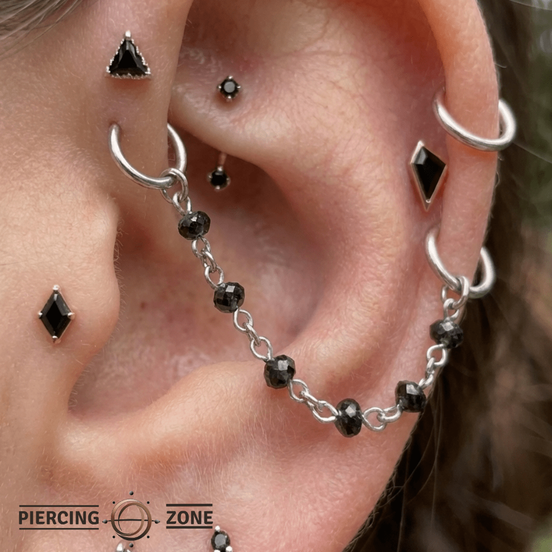 Black Diamond Bead Chain – 18K Black Gold Piercing Chain - piercing - zone.com
