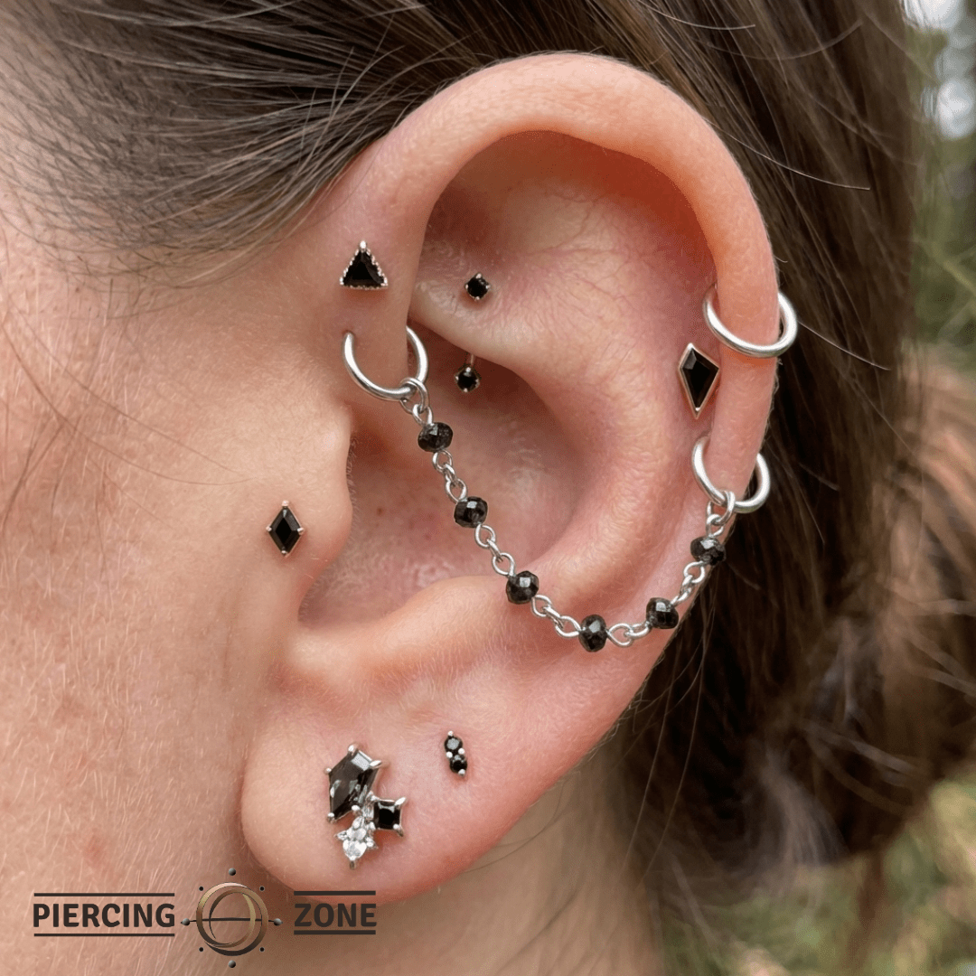 Black Diamond Bead Chain – 18K Black Gold Piercing Chain - piercing - zone.com