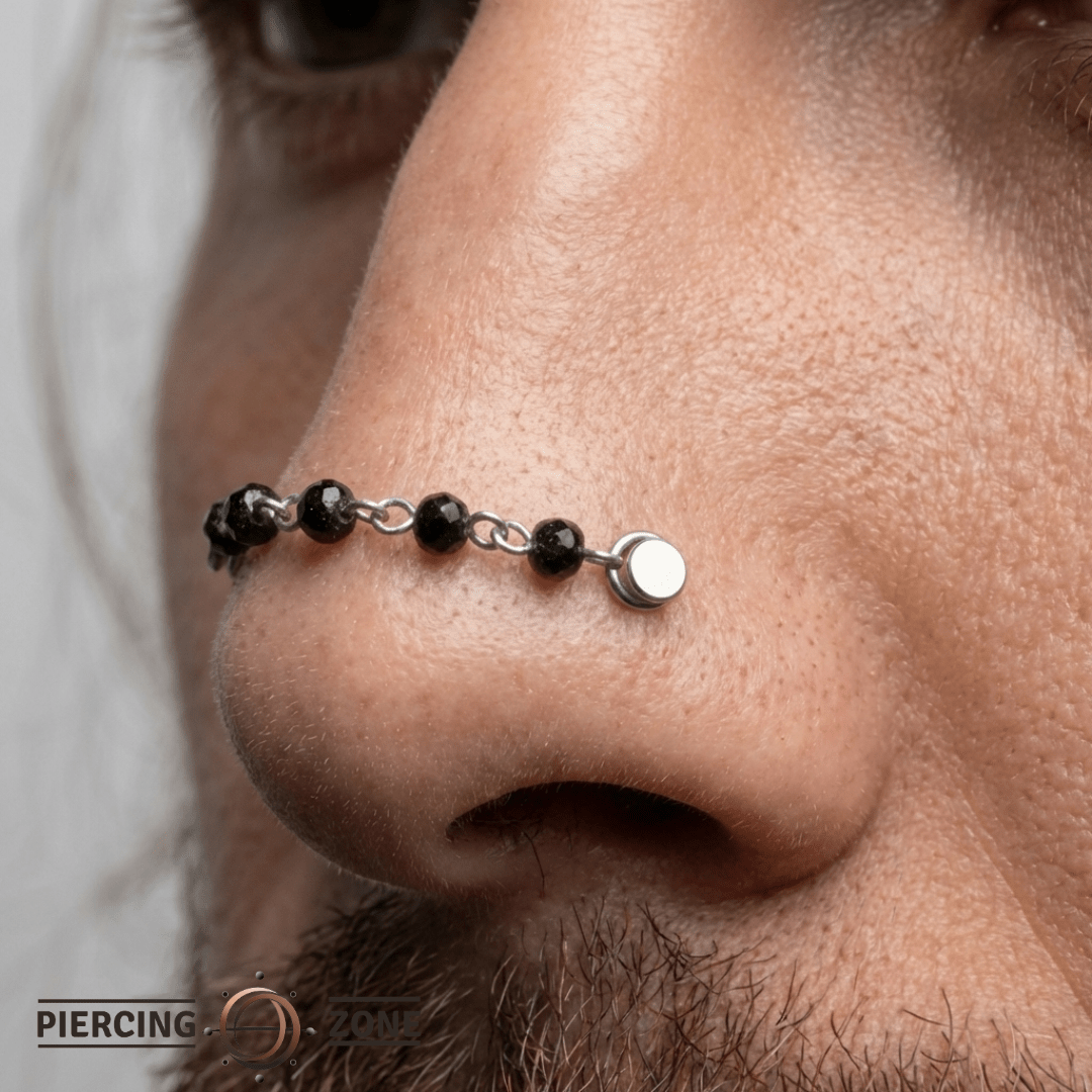 Black Diamond Bead Chain – 18K Black Gold Piercing Chain - piercing - zone.com