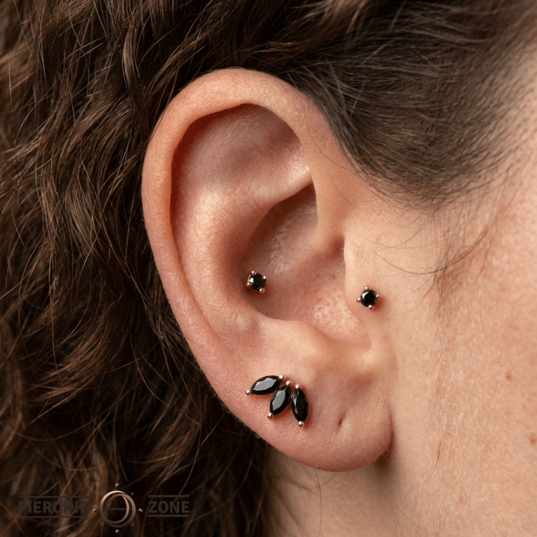 Black Diamond Prong – 14K Gold Threadless End - piercing - zone.com