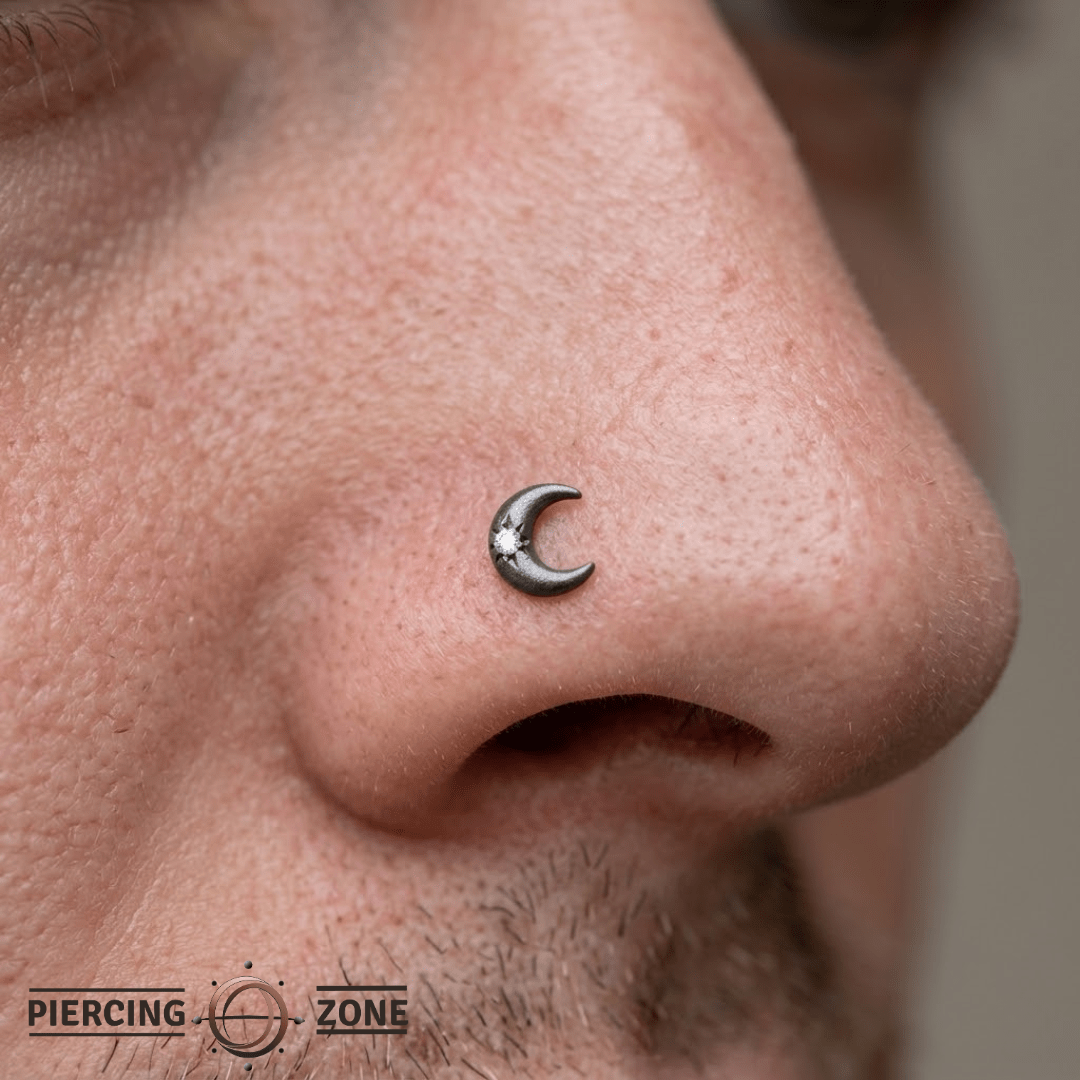 Black Moon – Black Rhodium Crescent – 14K Gold Threadless End - piercing - zone.com