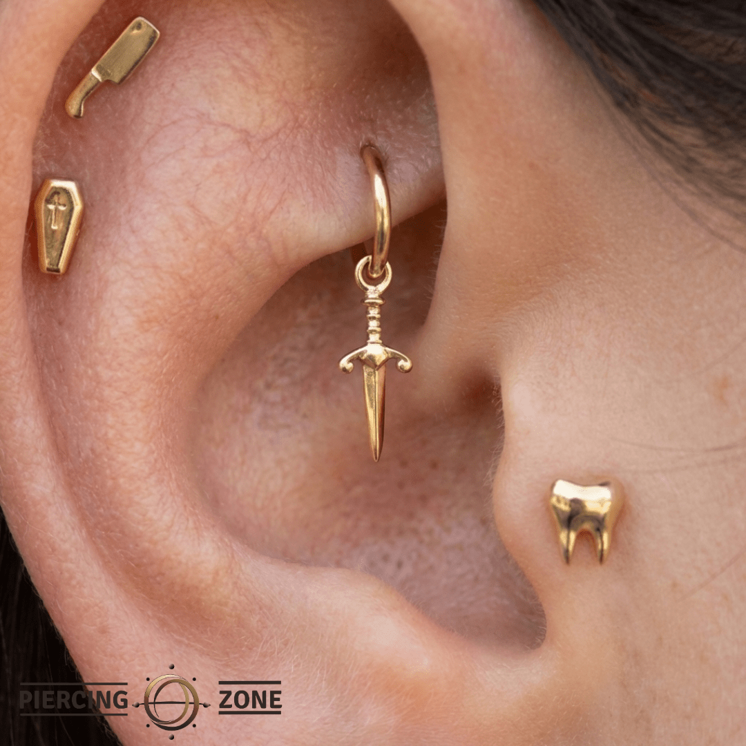 Blade – 14K Gold Charm of Strength & Edge – Forward - Facing Pendant - piercing - zone.com