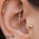Blade – 14K Gold Charm of Strength & Edge – Forward - Facing Pendant - piercing - zone.com
