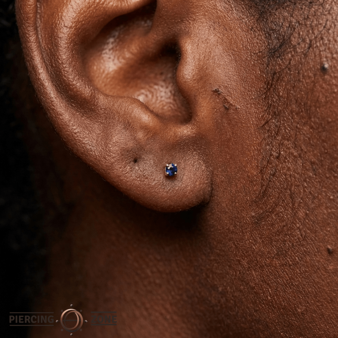 Blue Sapphire Prong – 14K Gold Threadless End - piercing - zone.com