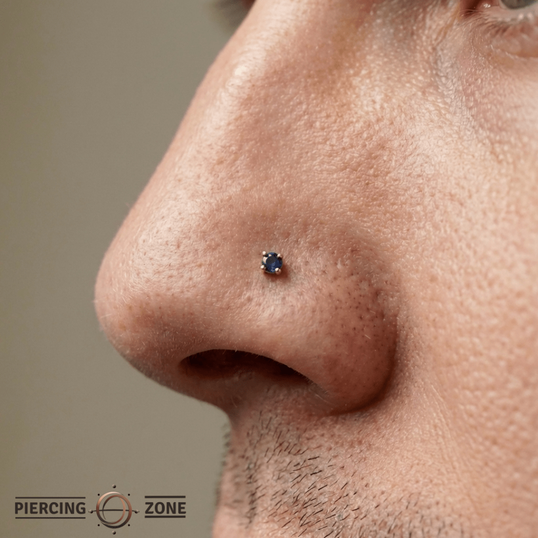 Blue Sapphire Prong – 14K Gold Threadless End - piercing - zone.com