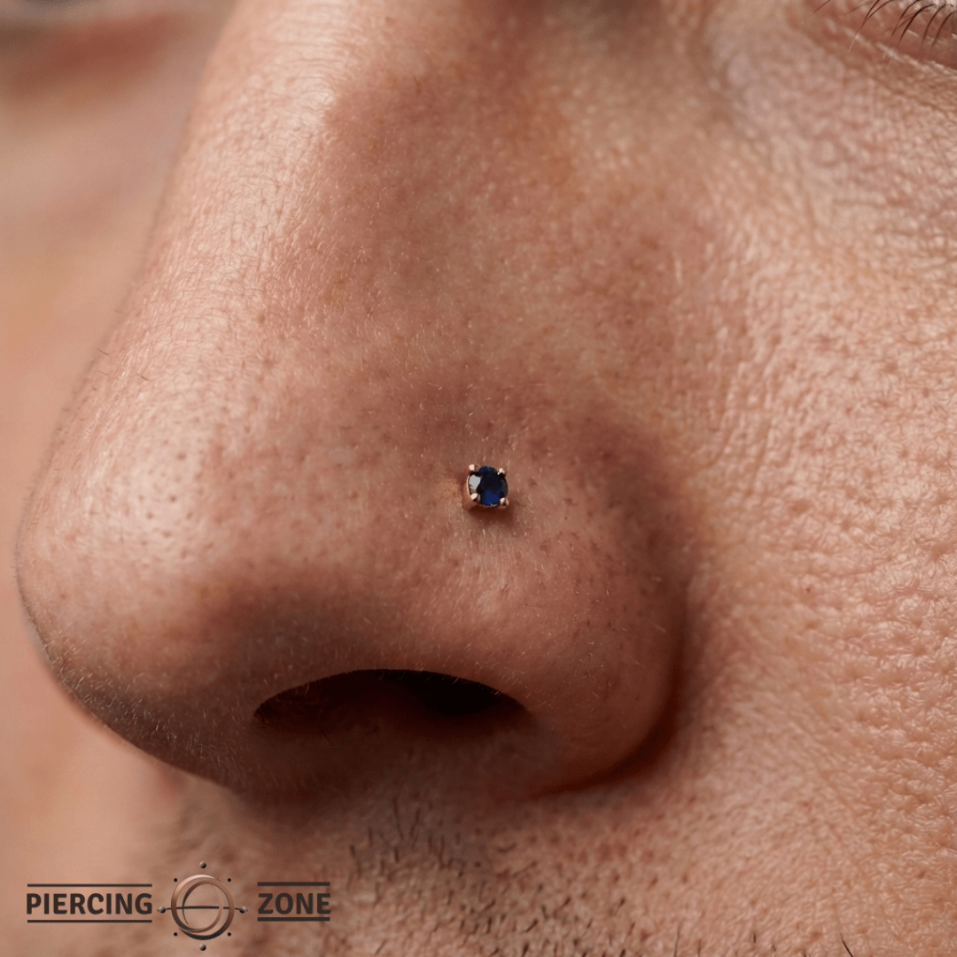 Blue Sapphire Prong – 14K Gold Threadless End - piercing - zone.com