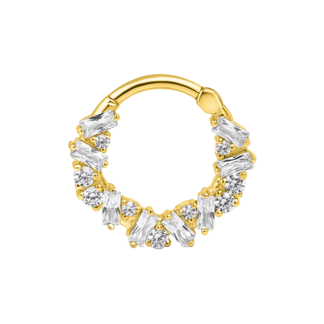 Bohemia Clicker with Baguette & Round Gems – 14K & 18K Gold - piercing - zone.com