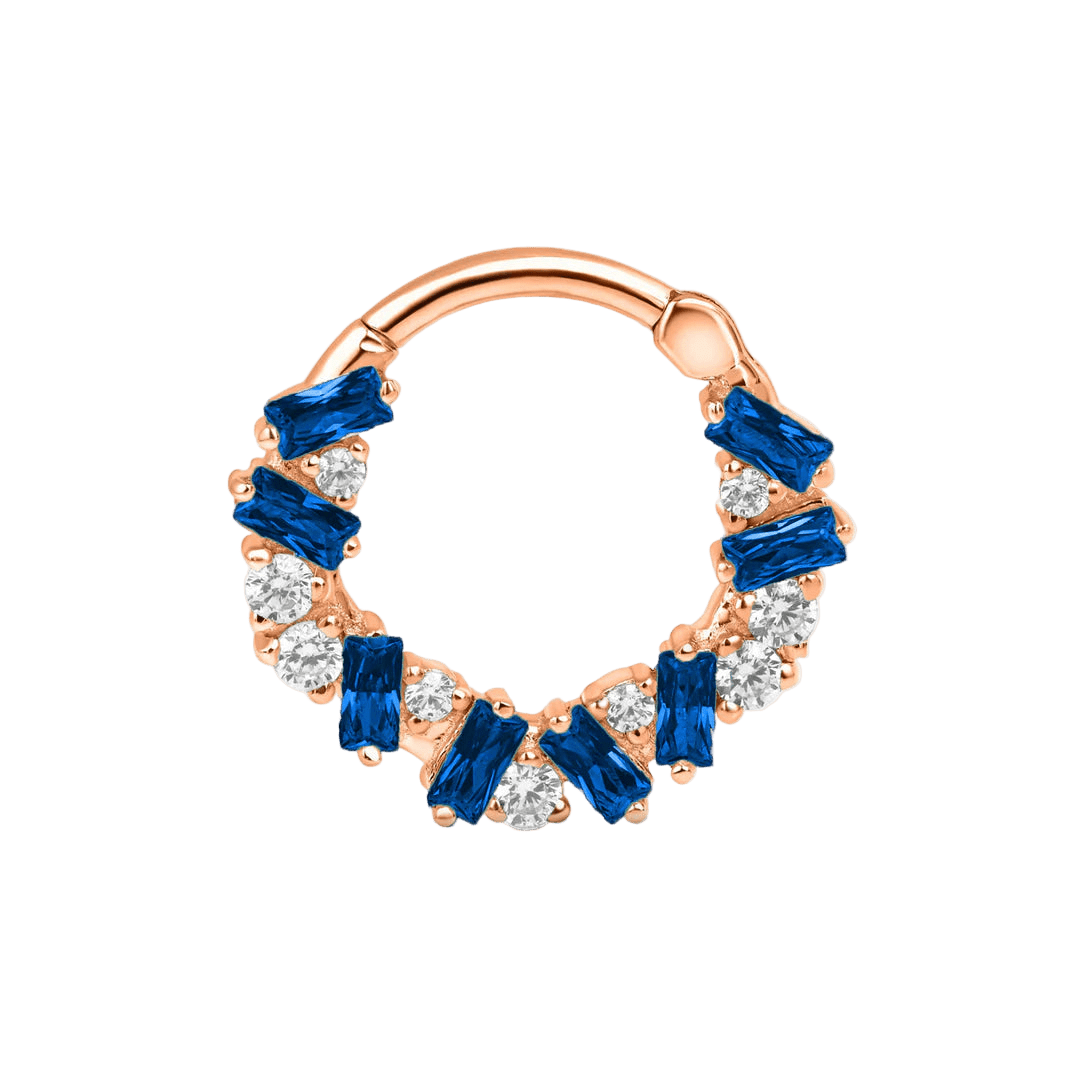 Bohemia Clicker with Baguette & Round Gems – 14K & 18K Gold - piercing - zone.com