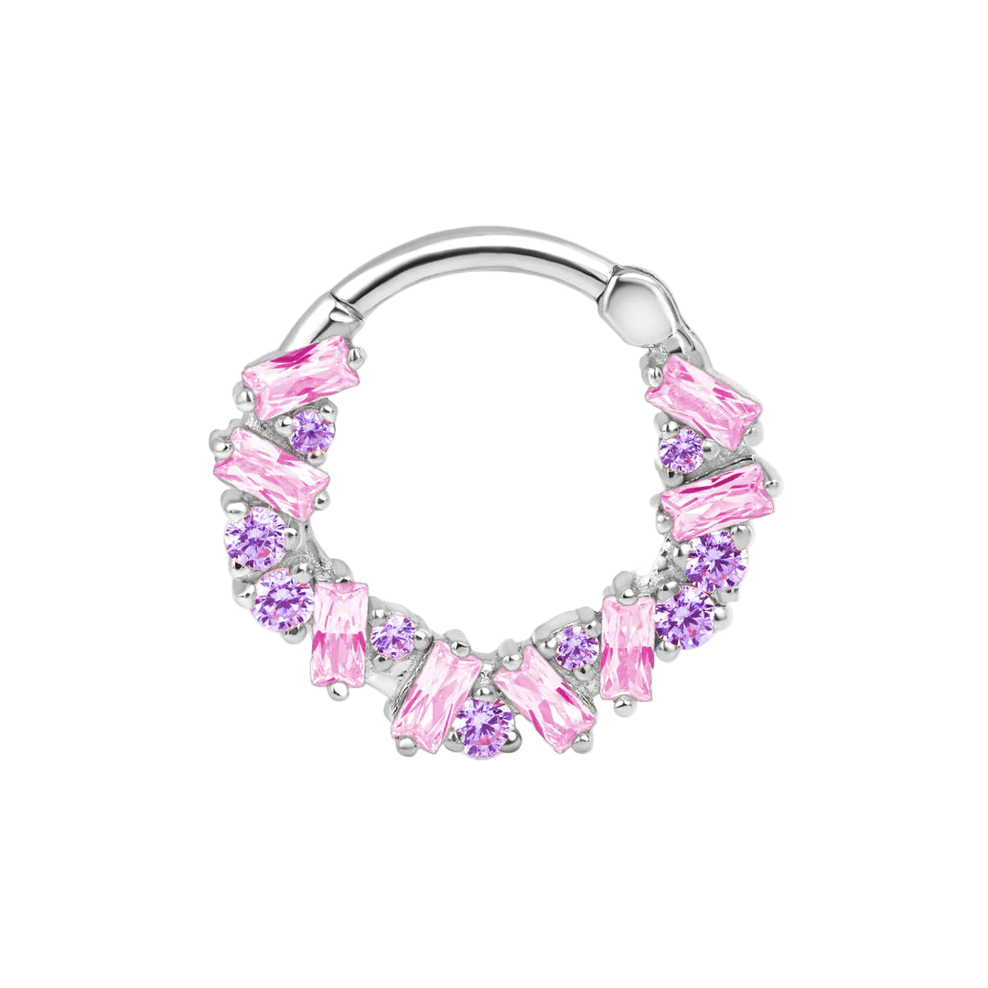Bohemia Clicker with Baguette & Round Gems – 14K & 18K Gold - piercing - zone.com