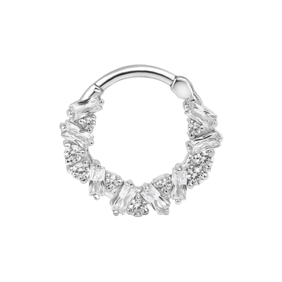 Bohemia Clicker with Baguette & Round Gems – 14K & 18K Gold - piercing - zone.com