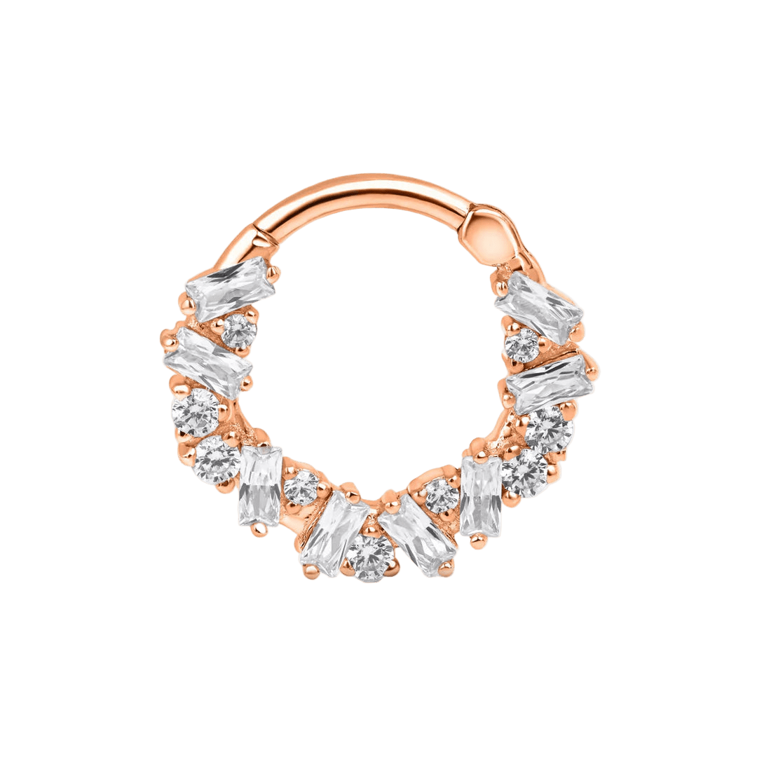 Bohemia Clicker with Baguette & Round Gems – 14K & 18K Gold - piercing - zone.com