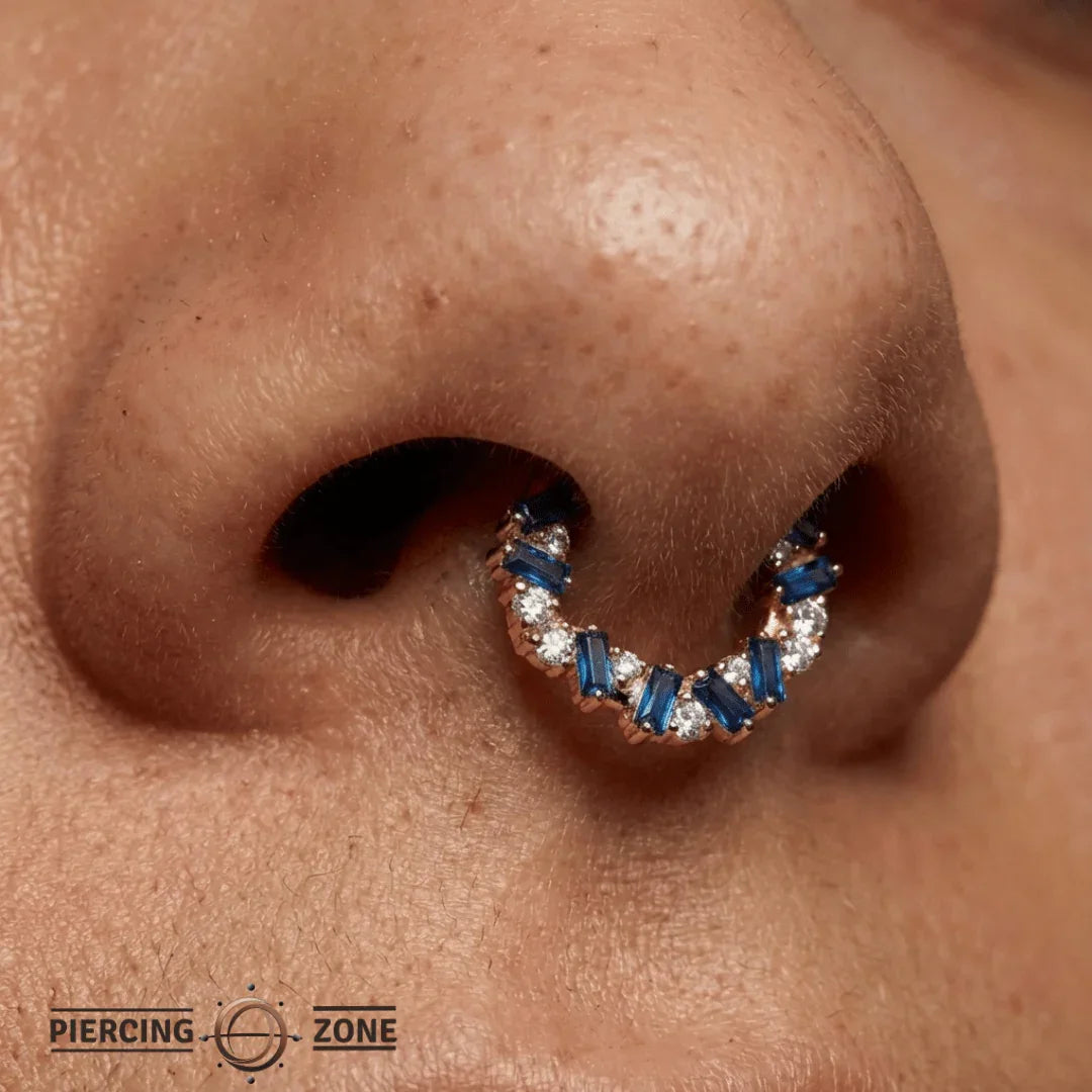 Bohemia Clicker with Baguette & Round Gems – 14K & 18K Gold - piercing - zone.com