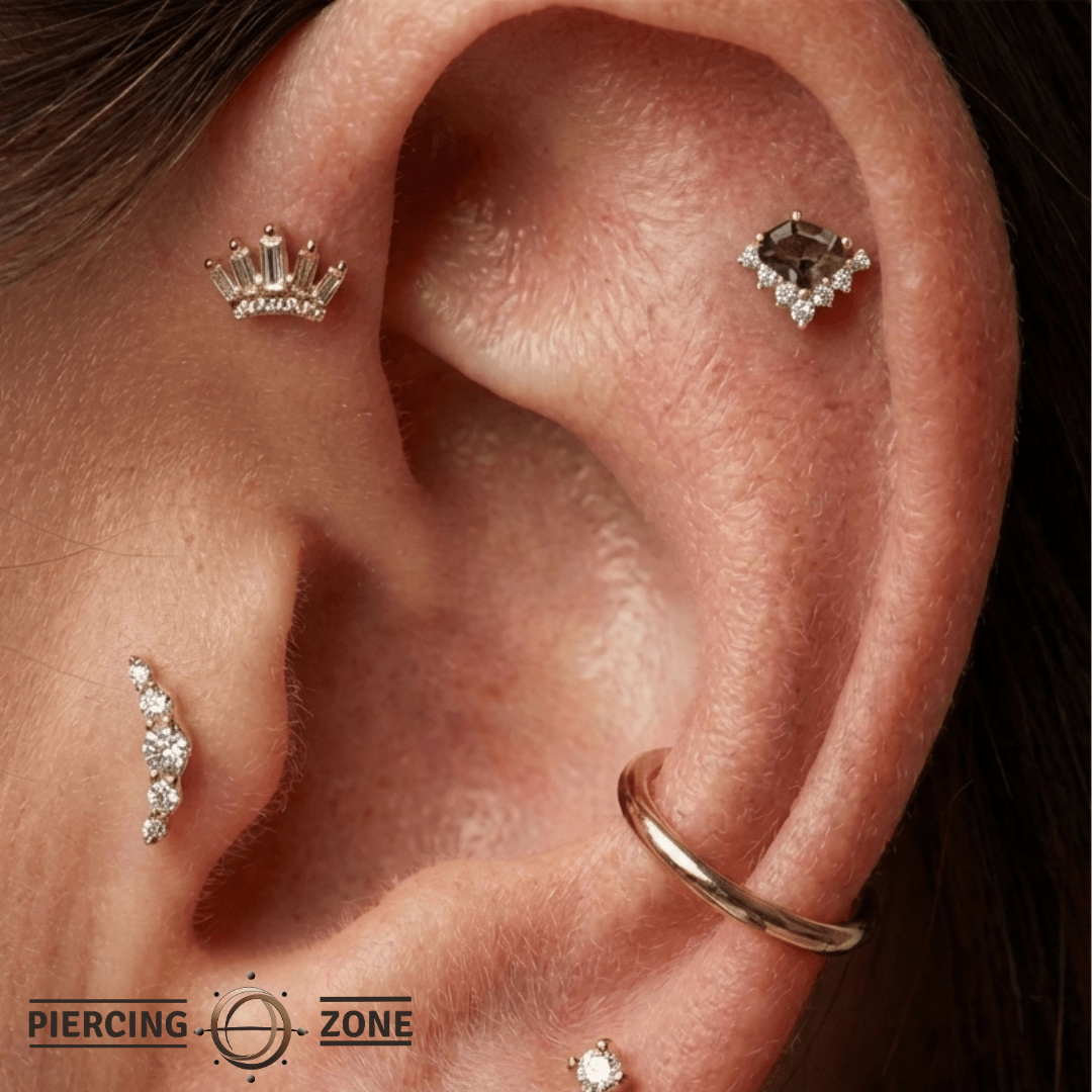 Bones + Honey – Smoky Quartz & CZ Asymmetrical – 14K Gold Threadless End - piercing - zone.com