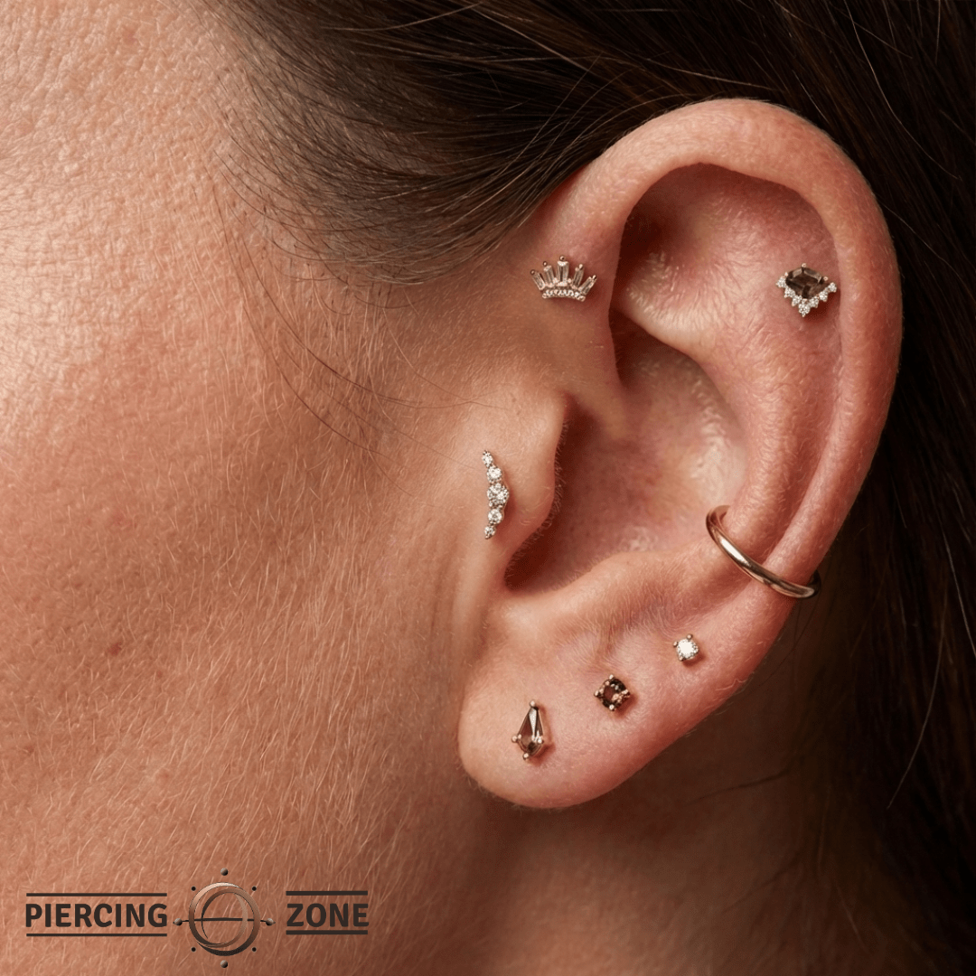 Bones + Honey – Smoky Quartz & CZ Asymmetrical – 14K Gold Threadless End - piercing - zone.com