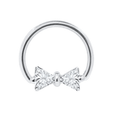 Bow Tie Seamless Ring – 14K Gold Twin-Triangle Gem Design - piercing-zone.com