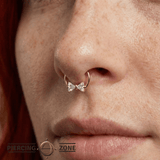 Bow Tie Seamless Ring – 14K Gold Twin - Triangle Gem Design - piercing - zone.com