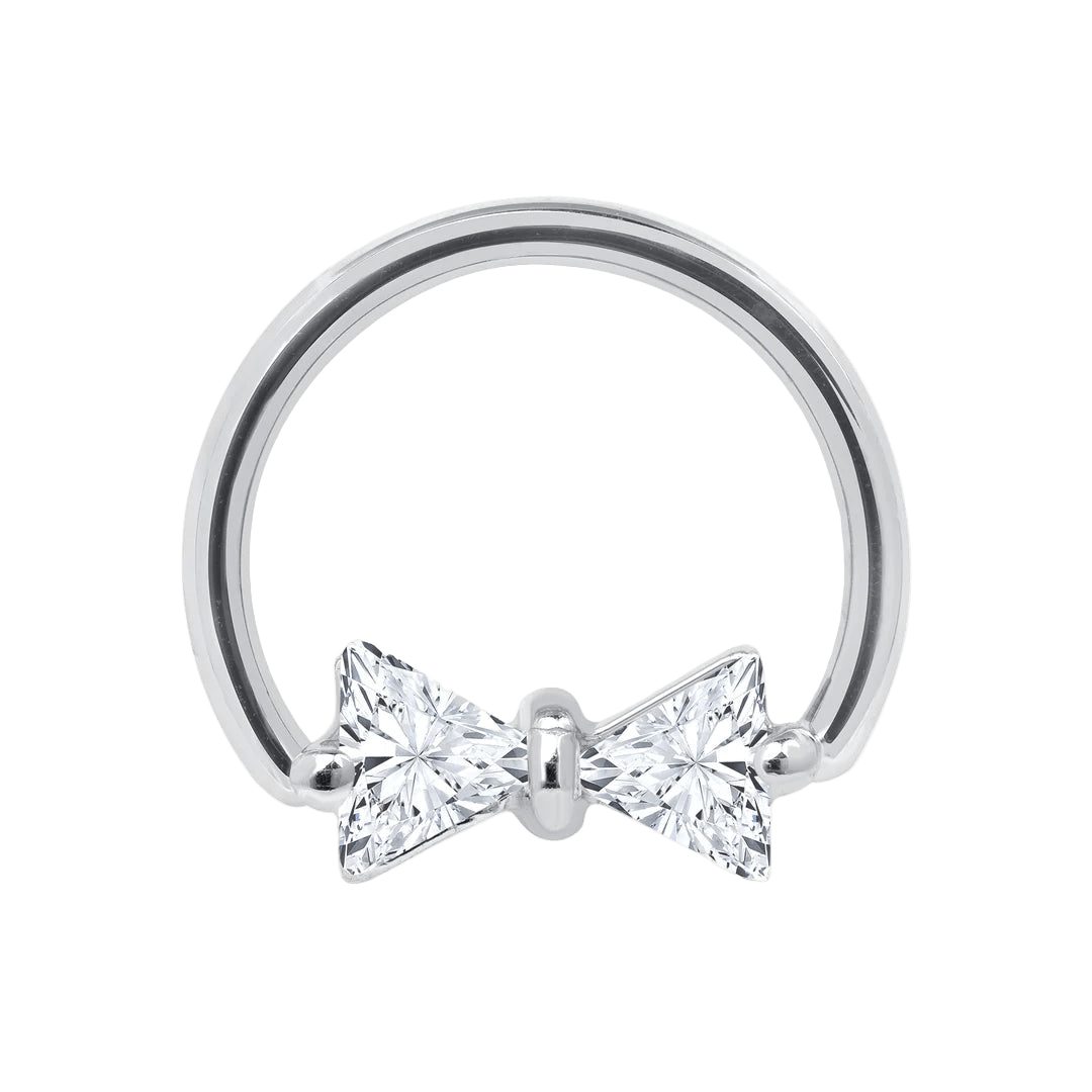 Bow Tie Seamless Ring – 14K Gold Twin - Triangle Gem Design - piercing - zone.com