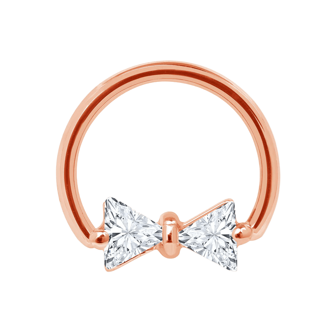 Bow Tie Seamless Ring – 14K Gold Twin - Triangle Gem Design - piercing - zone.com