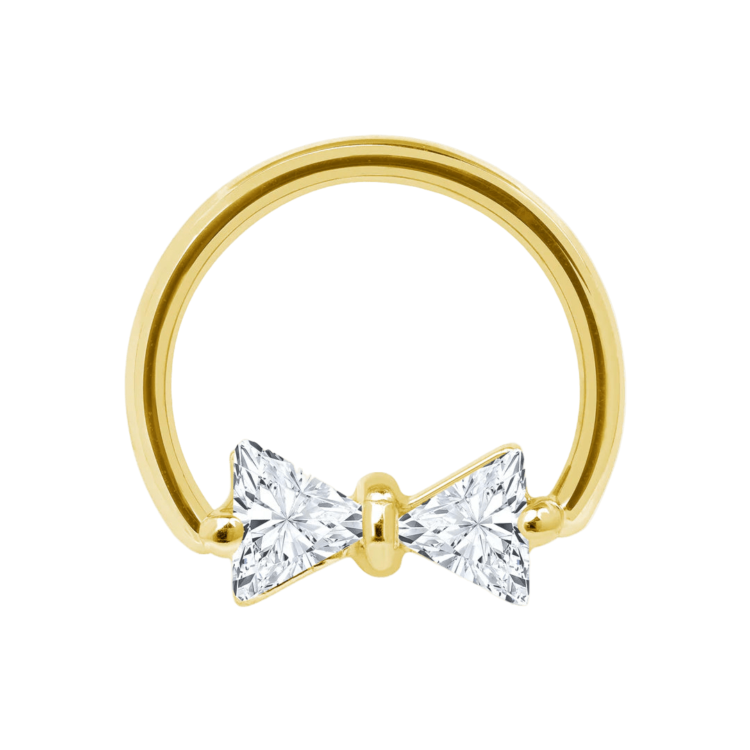 Bow Tie Seamless Ring – 14K Gold Twin - Triangle Gem Design - piercing - zone.com