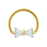 Bow Tie Seamless Ring – 14K Gold Twin - Triangle Gem Design - piercing - zone.com