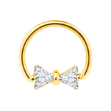 Bow Tie Seamless Ring – 14K Gold Twin-Triangle Gem Design - piercing-zone.com