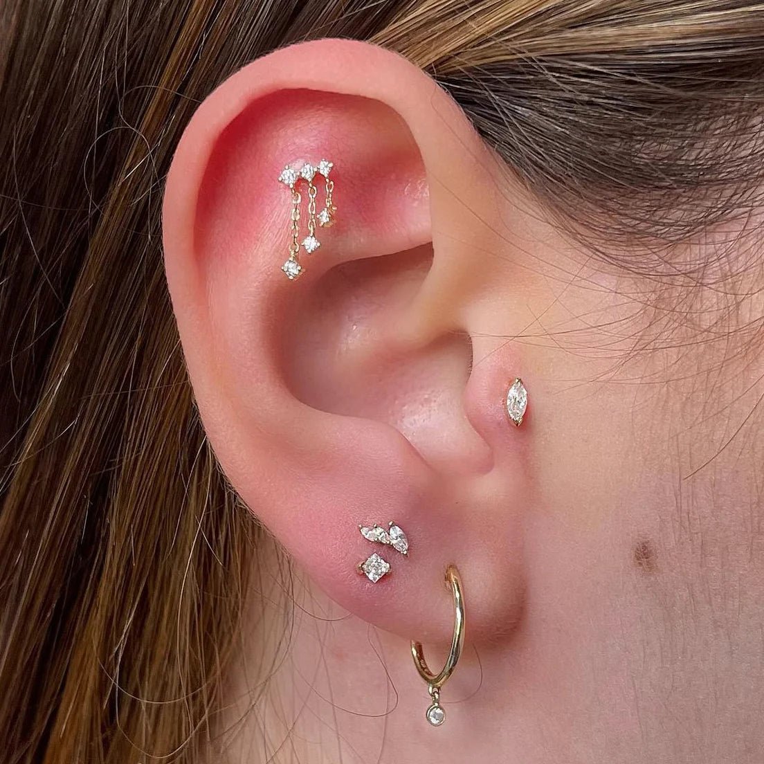 CASCADE - CZ - GOLD THREADLESS END piercing-zone.com