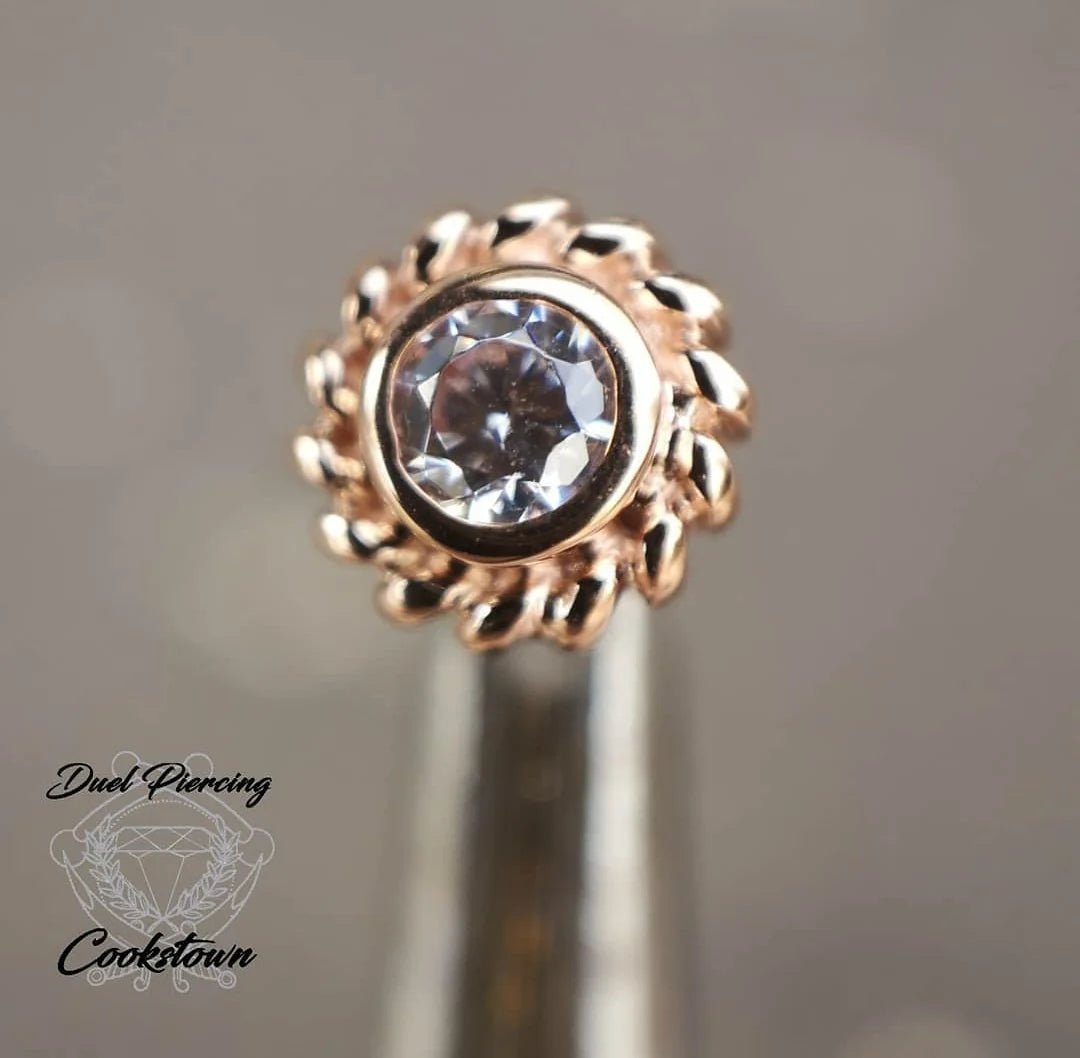 Braided CZ Bezel - Set – 14K Gold Threadless End - piercing - zone.com
