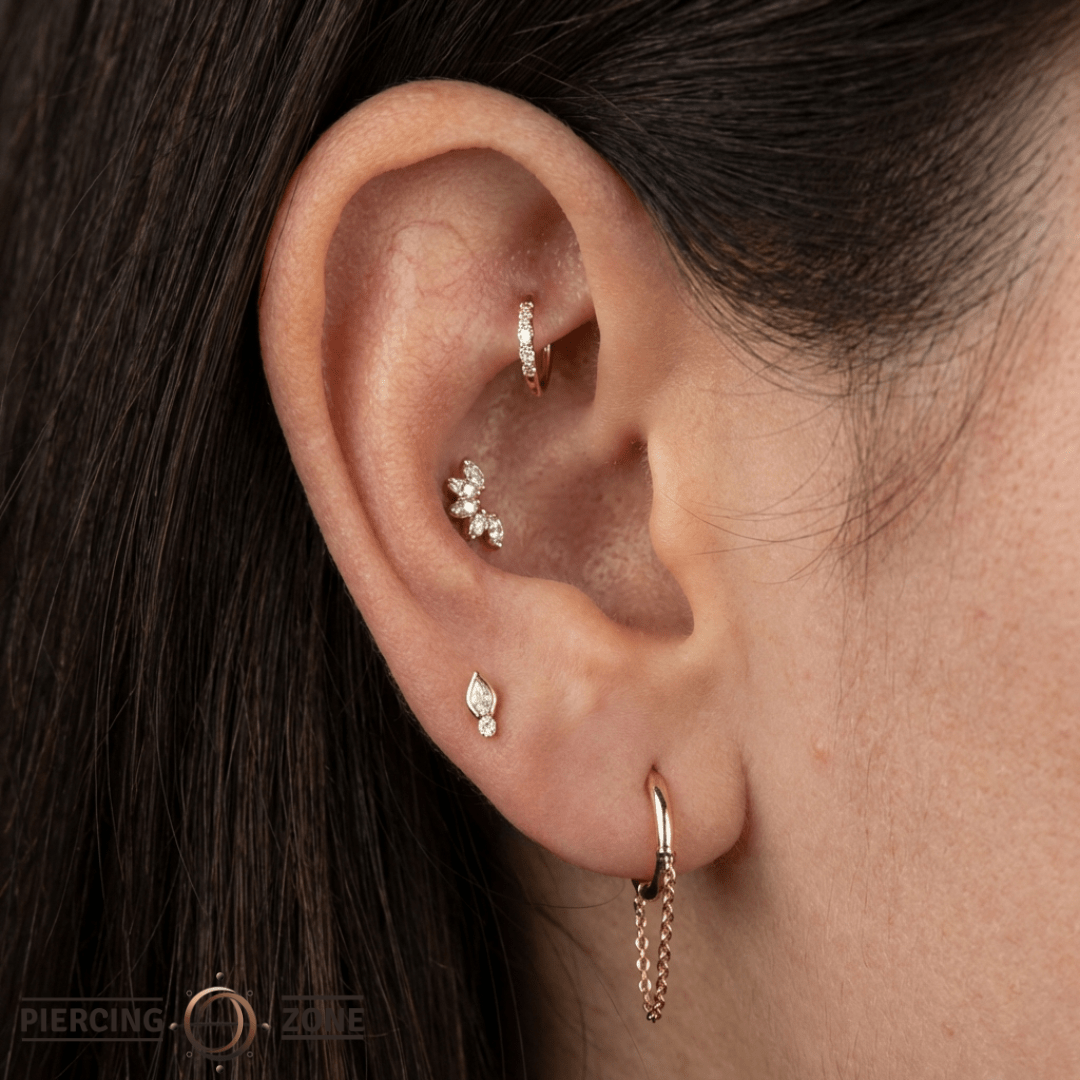 Brigitte – CZ Five - Stone – 14K Gold Seam Ring - piercing - zone.com