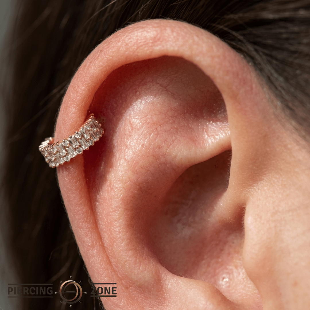 Brilliant – Baguette & Round CZ Mix – 14K Gold Clicker Ring - piercing - zone.com