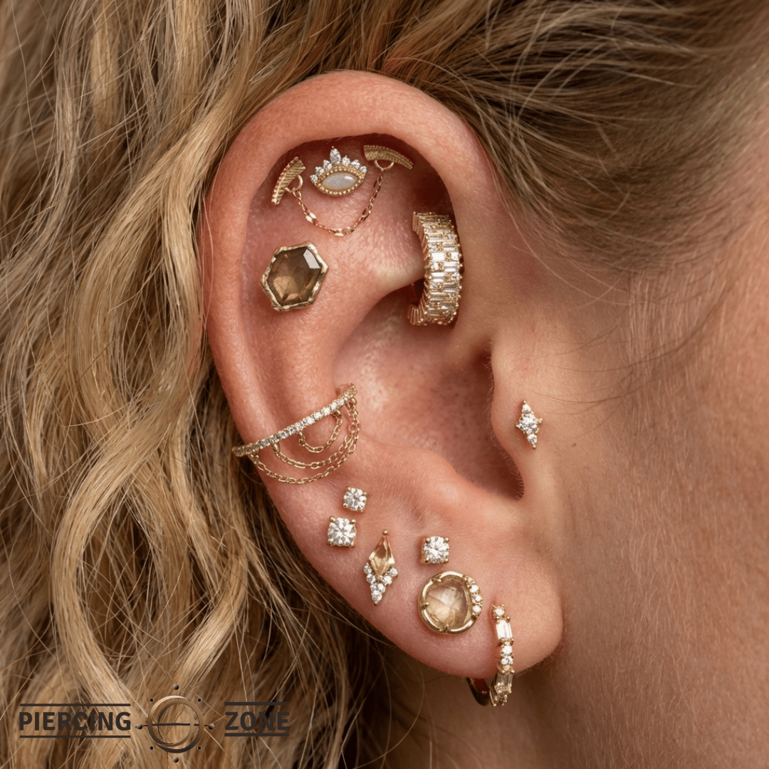Brilliant – Baguette & Round CZ Mix – 14K Gold Clicker Ring - piercing - zone.com