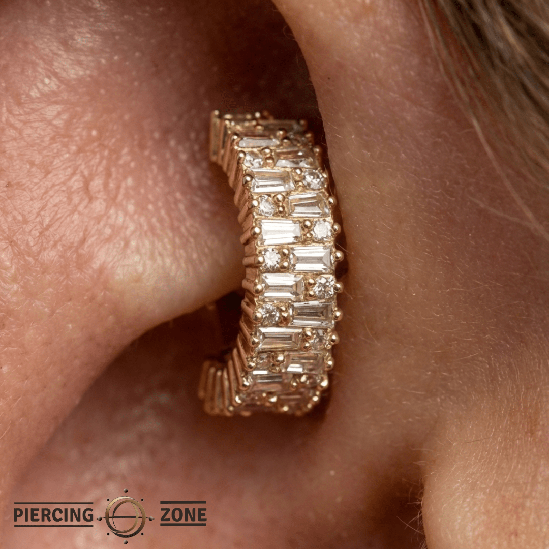 Brilliant – Baguette & Round CZ Mix – 14K Gold Clicker Ring - piercing - zone.com