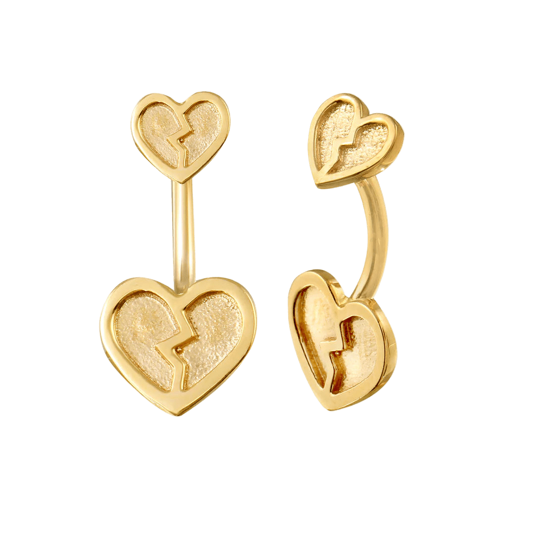 Broken Heart Curved Barbell – 14K Gold Navel Piercing - piercing - zone.com