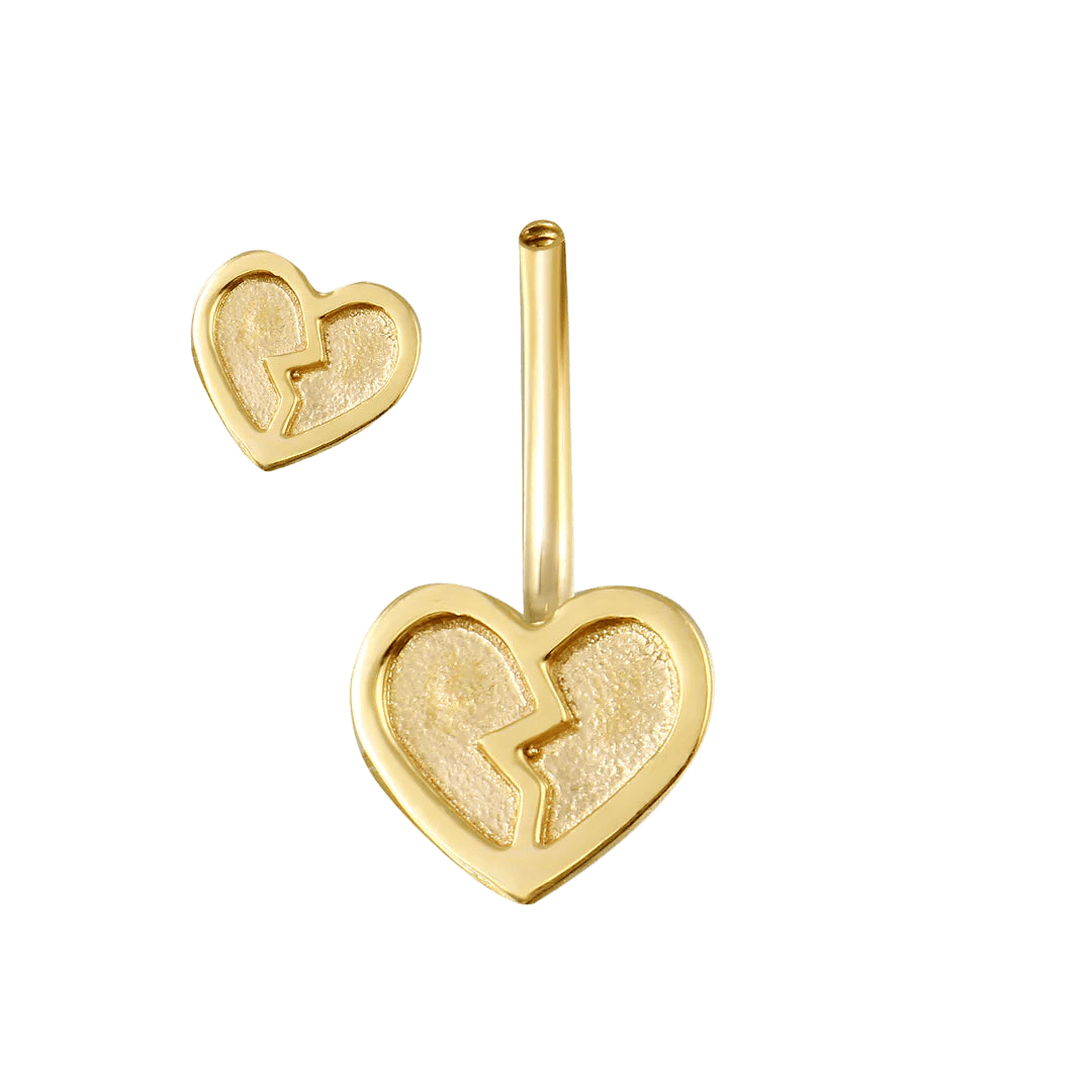 Broken Heart Curved Barbell – 14K Gold Navel Piercing - piercing - zone.com