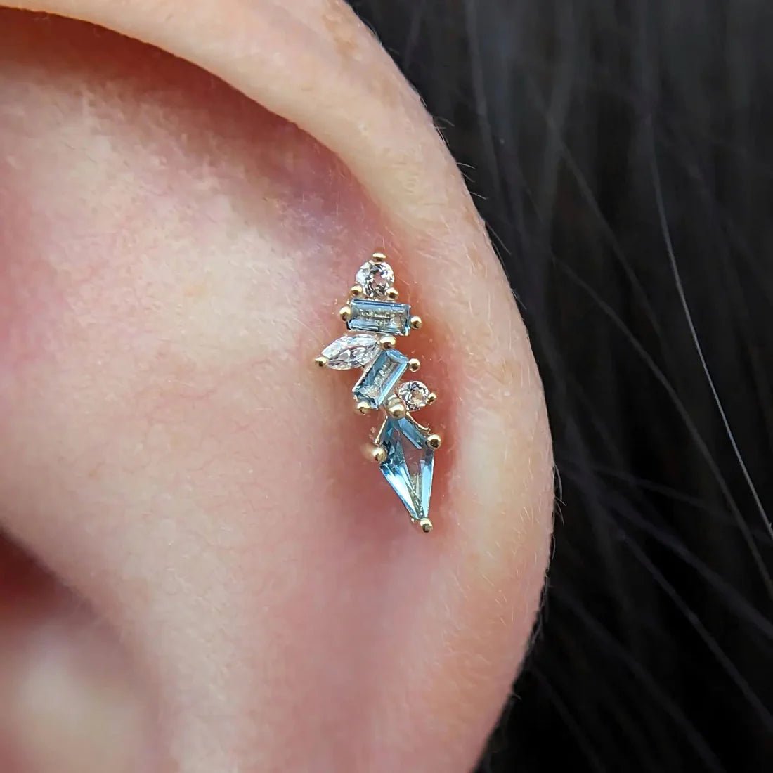 Mixt – London Blue + White Topaz Threadless End – 14K Gold