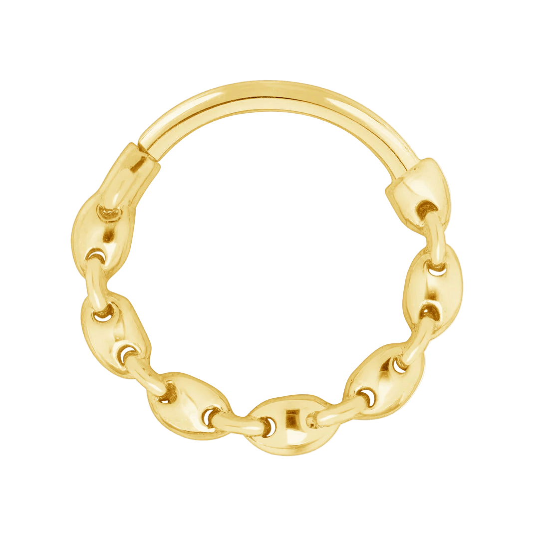 Bubble Chain Seamless Ring – 14K Gold Cup & Divot Design - piercing - zone.com
