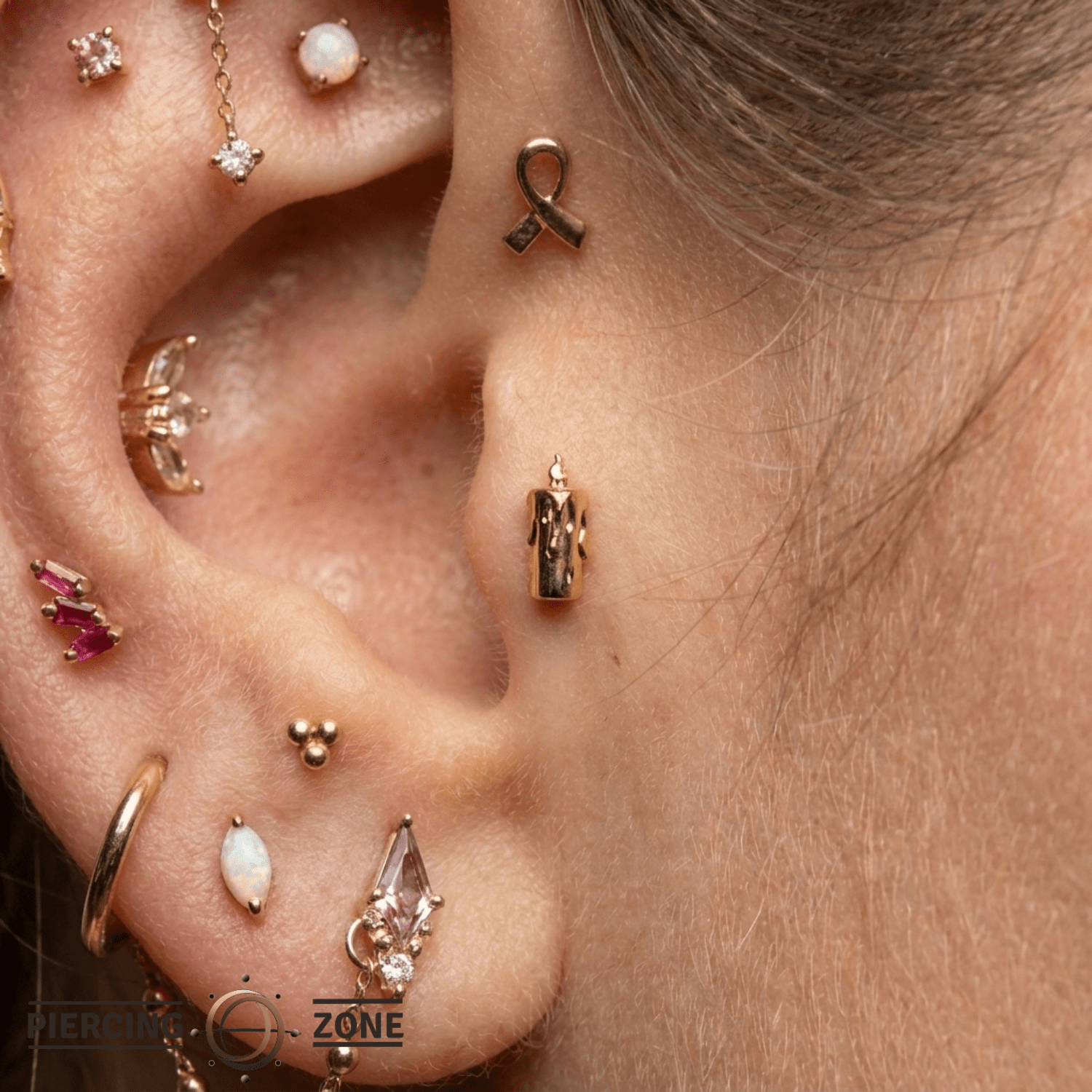 Burning Candle - 18K Gold Threadless/Threaded End - piercing-zone.com