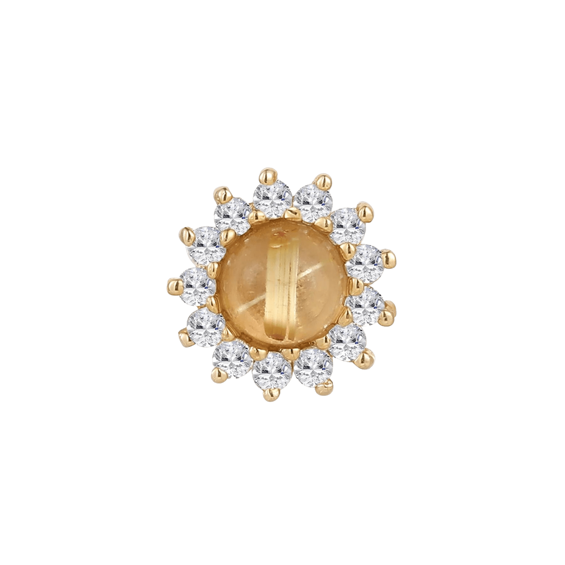 DELPHINE - RUTILATED QUARTZ + WHITE SAPPHIRE - THREADLESS END piercing-zone.com