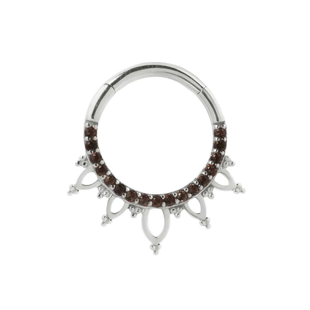 INDRA - SMOKEY QUARTZ - SOLID 14KT GOLD CLICKER piercing-zone.com