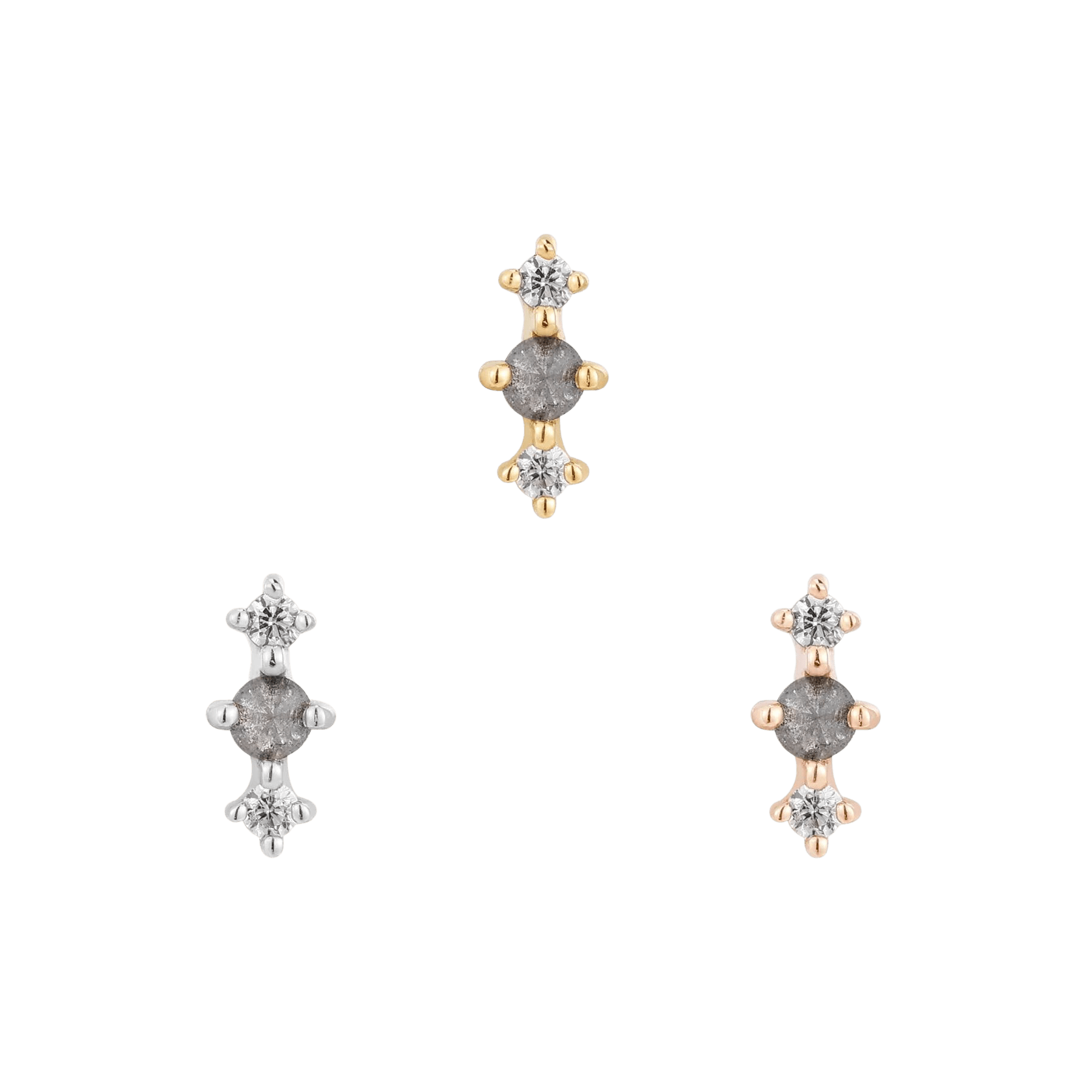 Ghost Flower – Grey Diamond & CZ 14K Gold Threadless End
