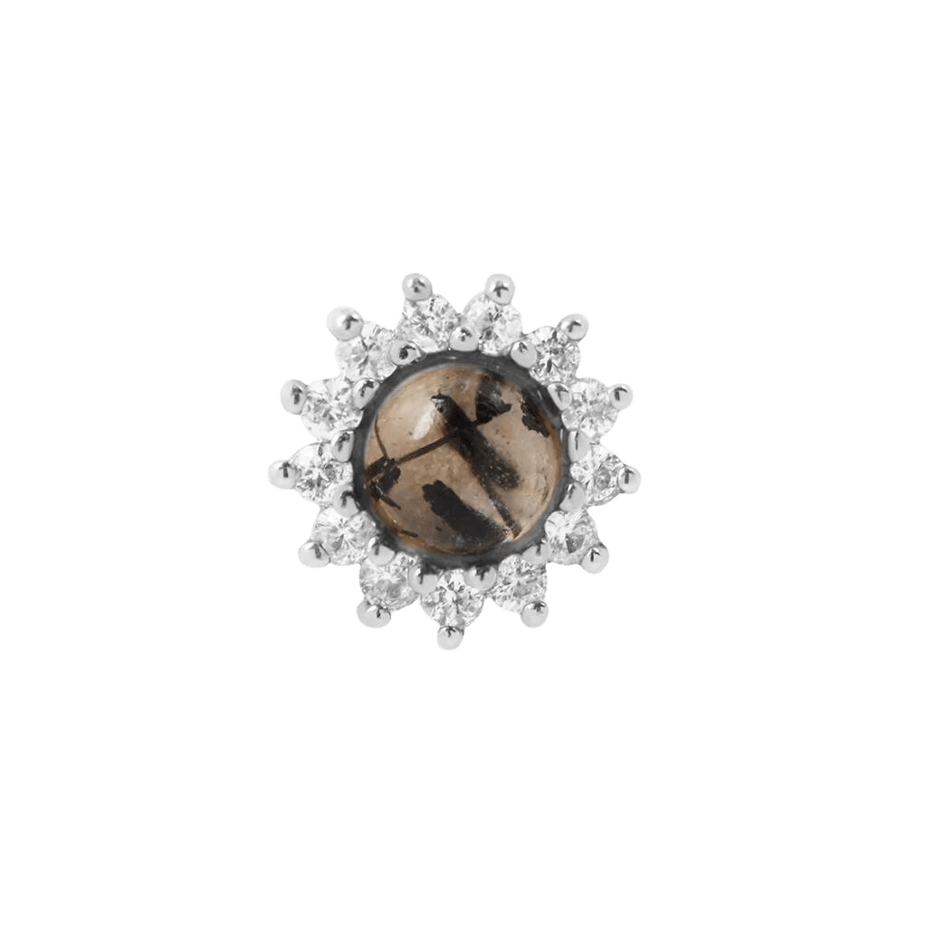 DELPHINE - TOURMALATED QUARTZ + WHITE SAPPHIRE - THREADLESS END piercing-zone.com